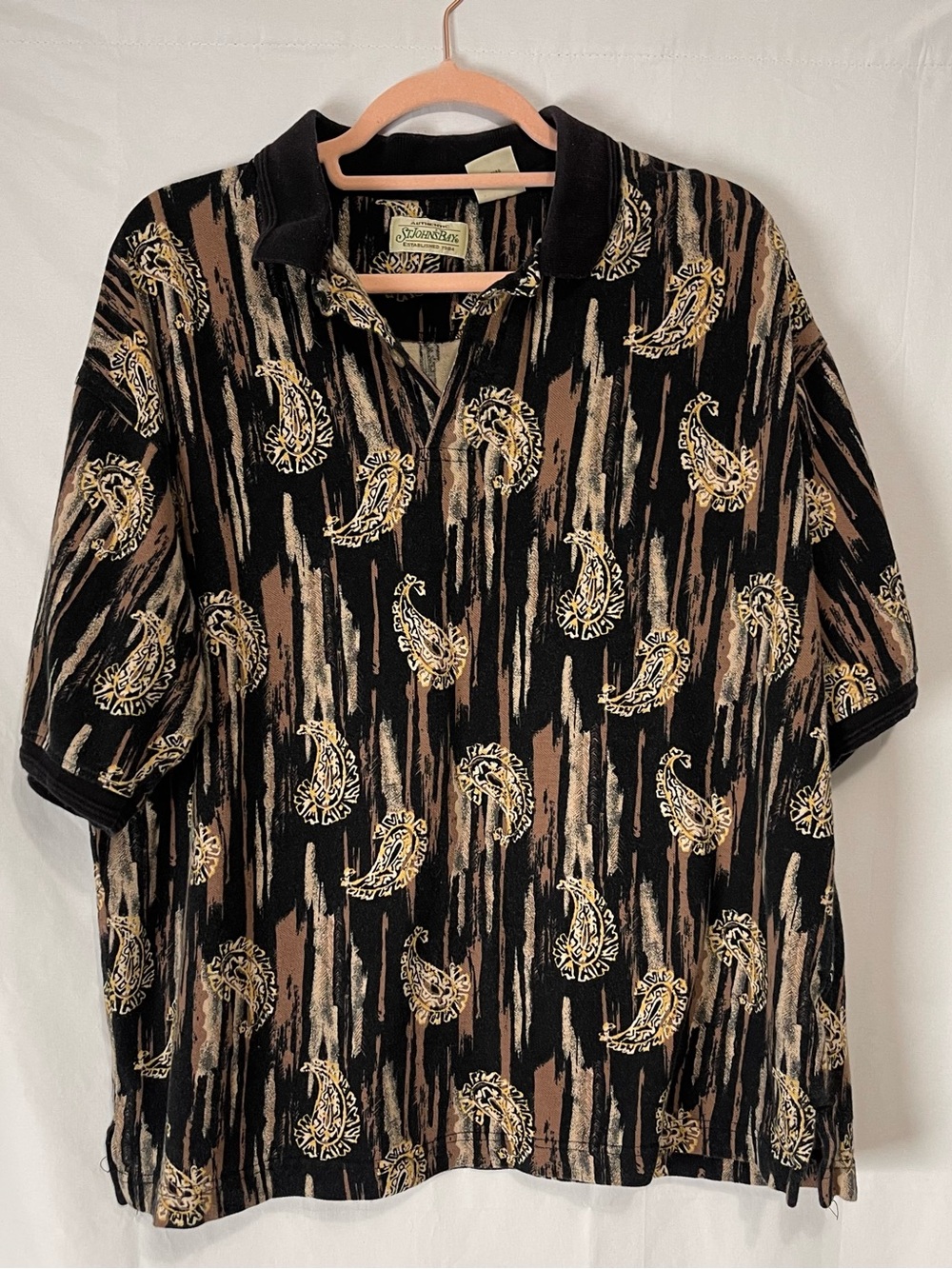 Vintage St. John's Bay Men’s polo shirt abstract paisley brown size XL cotton